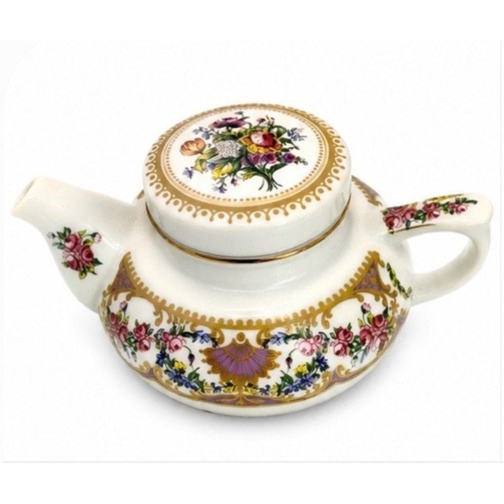 Andrea by Sadek Collection Sevres Floral Porcelain Teapot Gold Trim 4in x 7.5in